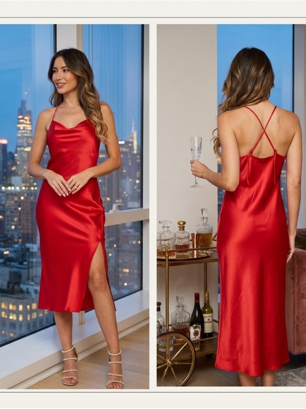 Renne C. Red Satin Slip Dress | Size L